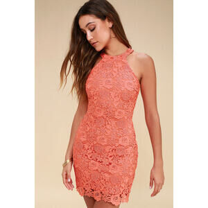 Lulus Love Poem Coral Orange Lace Dress - Size S